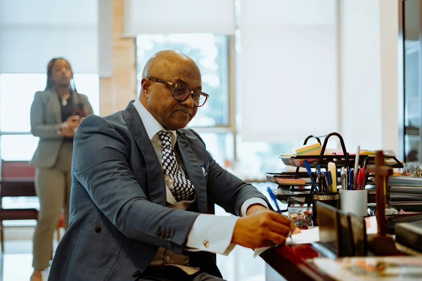 Lawyer working at his desk in a law office